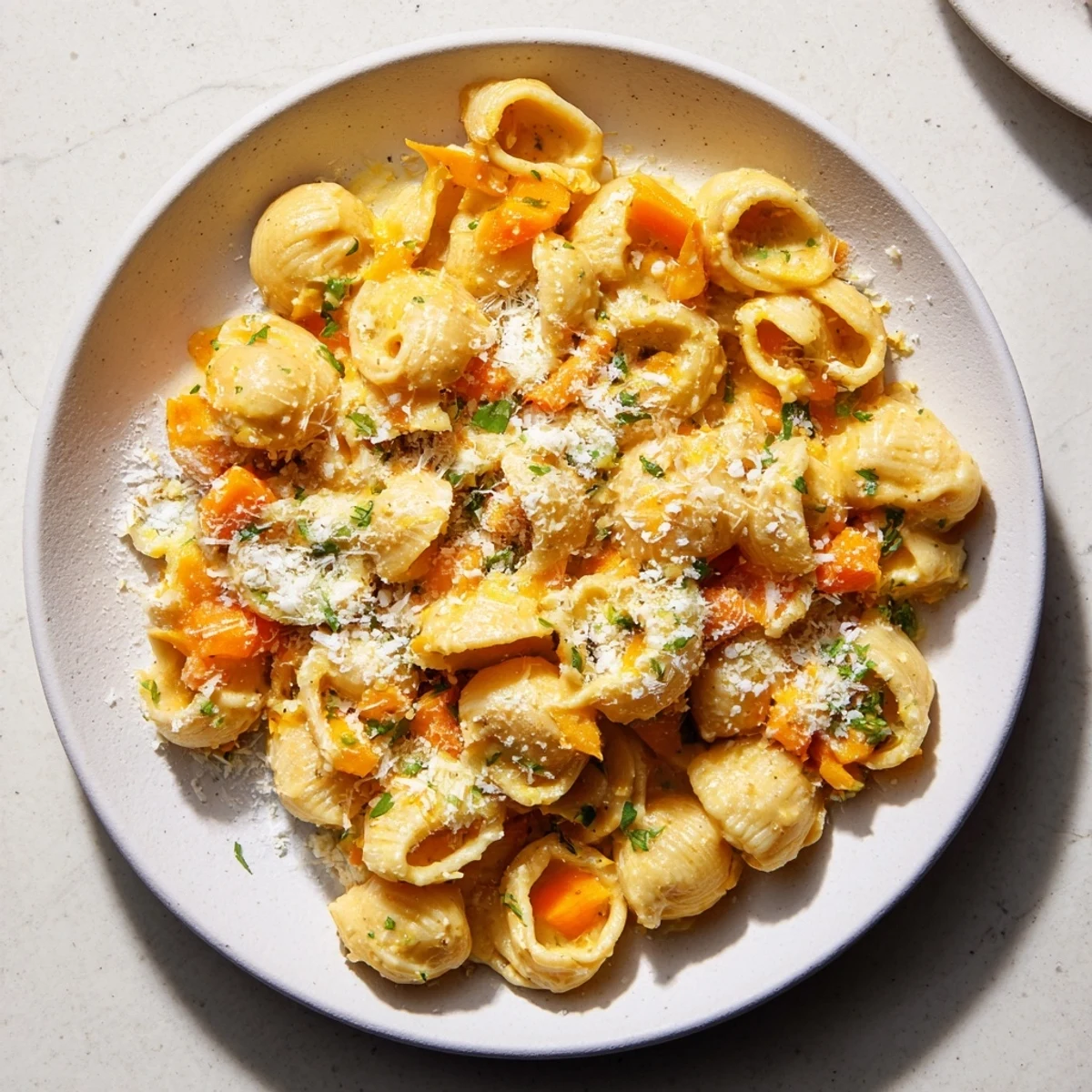 Creamy One-Pot Butternut Squash Mac & Cheese, bubbling hot with melted cheddar and Parmesan cheese.