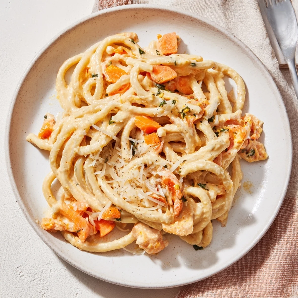 Enjoy this comforting One-Pot Butternut Squash Mac & Cheese, with a vibrant, blended squash sauce.