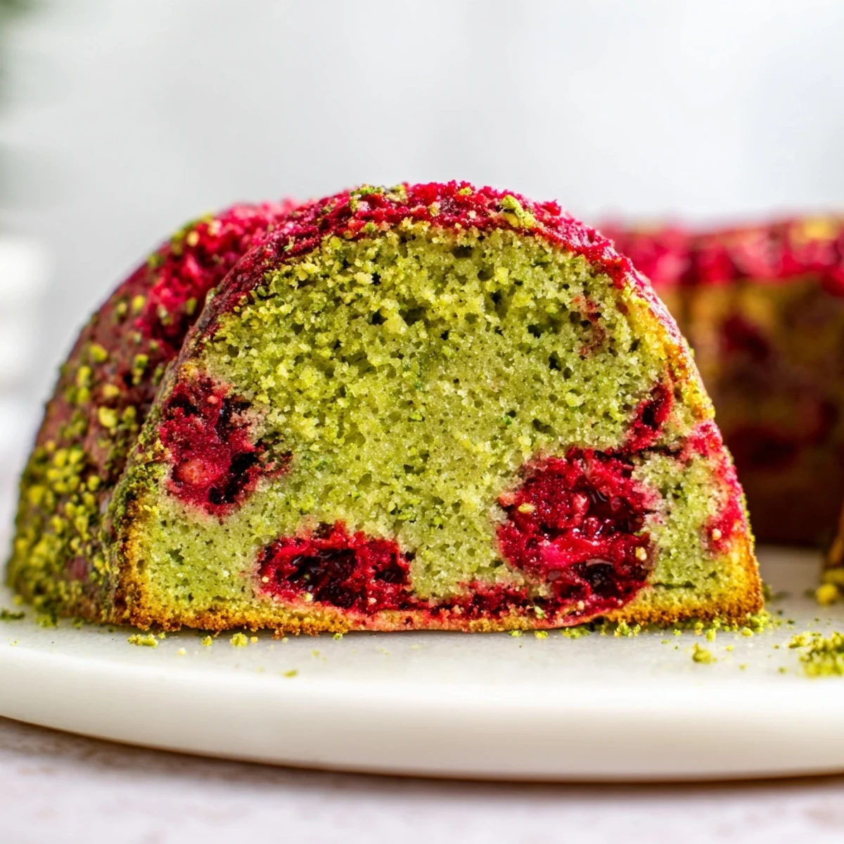 Swirling matcha and raspberry flavors create a beautiful presentation for this Red & Green Swirl Matcha Marble Pound Cake.