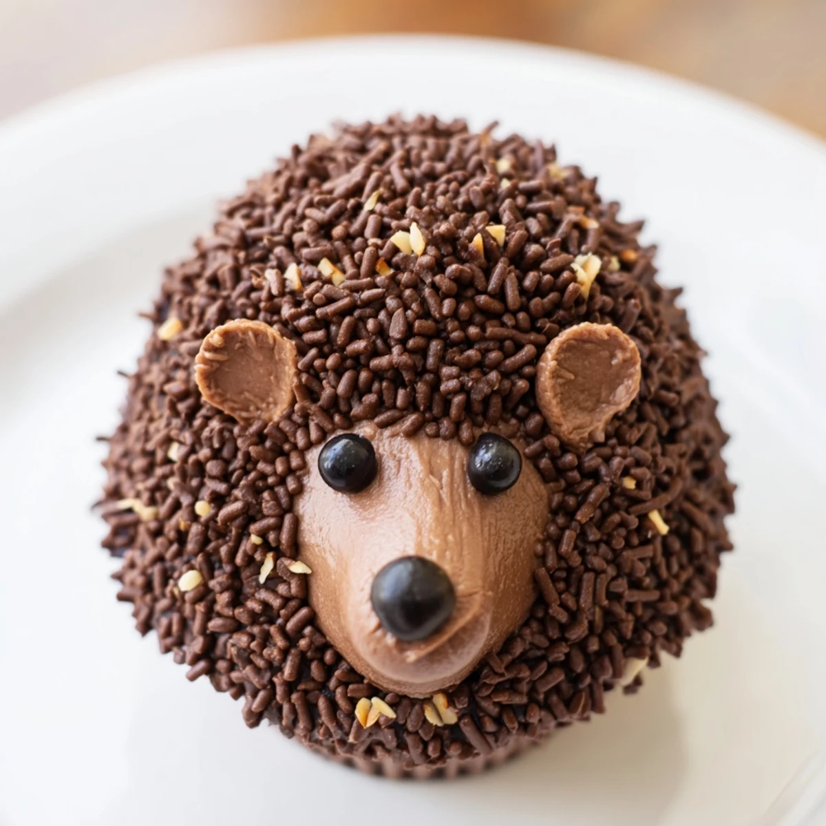 A festive Hedgehog Cupcake Tower with fluffy chocolate buttercream and almond spikes, ready to enjoy.