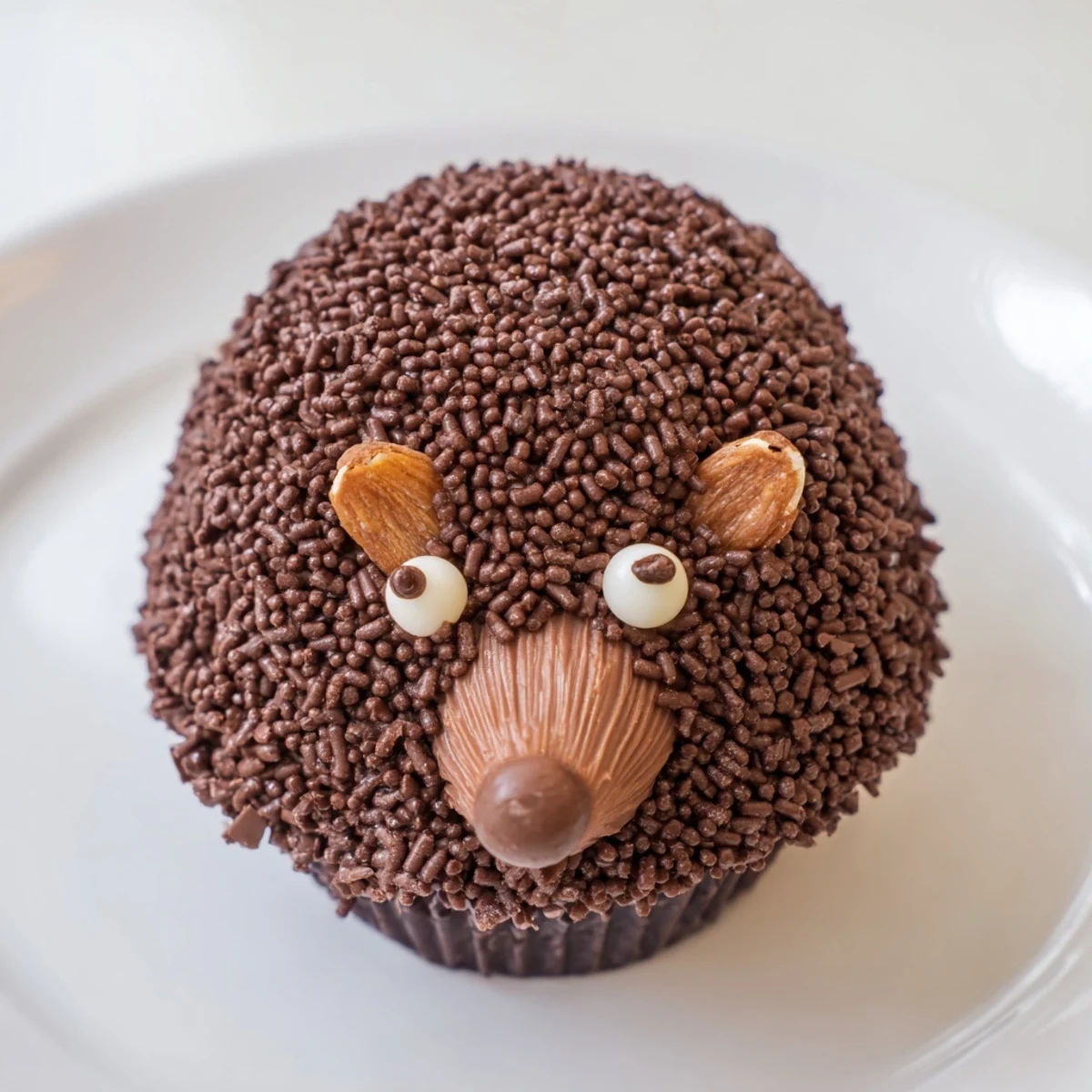 Chocolate sprinkles cover these adorable Hedgehog Cupcake Tower cupcakes, a delightful treat for kids' birthdays.