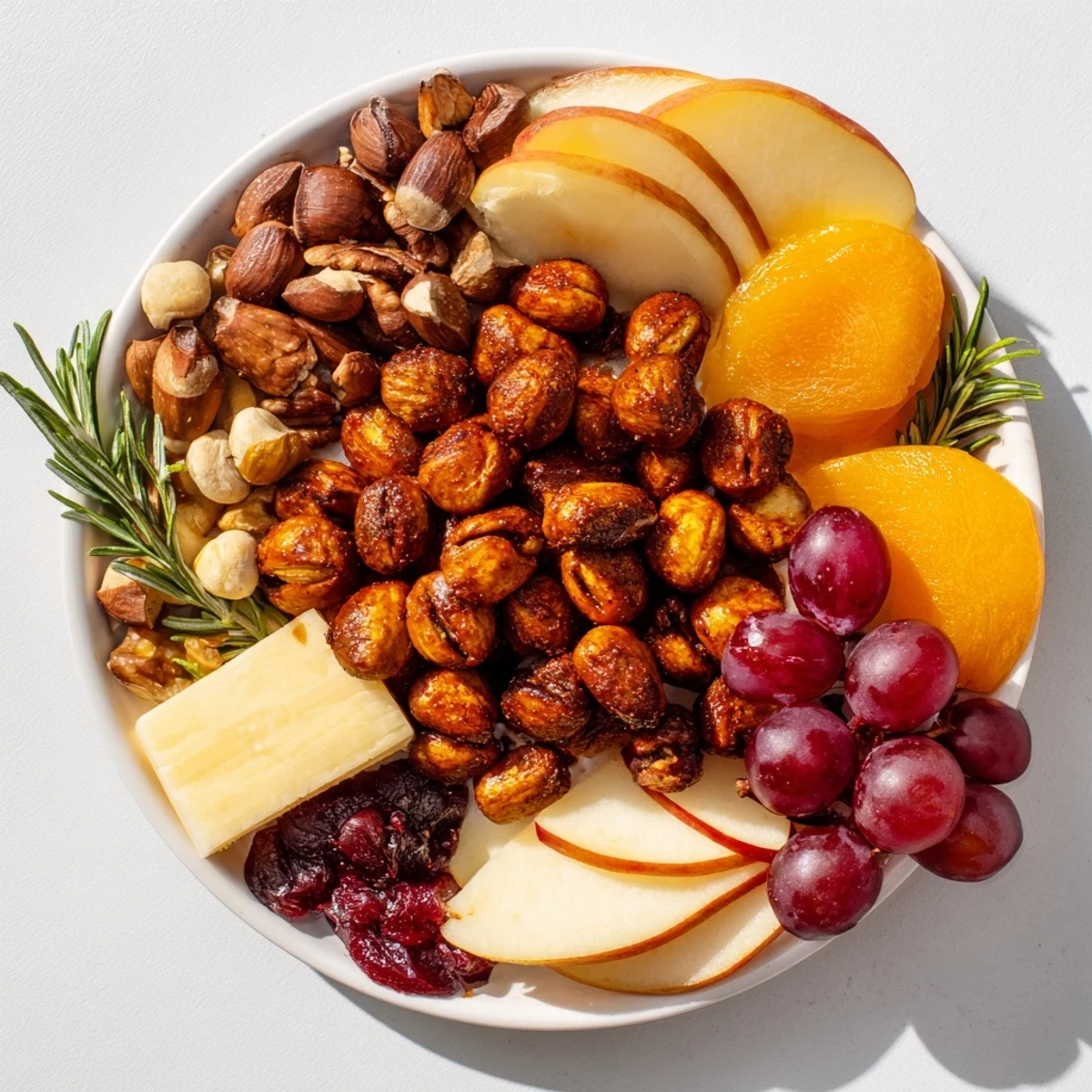 Squirrels Acorn Hoard Platter, featuring golden roasted acorns, nuts, and a colorful array of fruits and cheeses.
