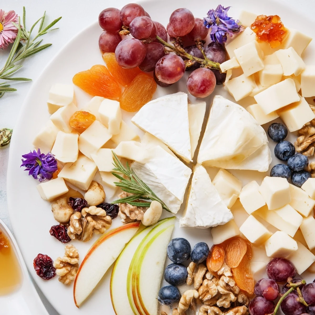 Woodland Creature Cheese Platter arranged with colorful fruits, crackers and inviting cheeses, ready to serve.
