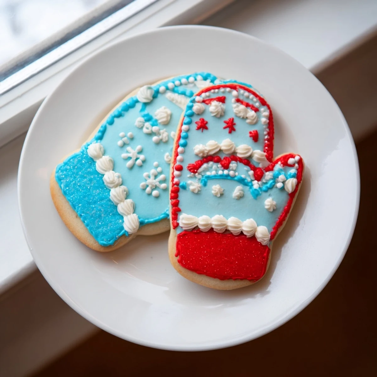 Warm & Toasty Mitten Cookie Display: Frosty cookies shaped like mittens, festively iced for memorable winter treats.