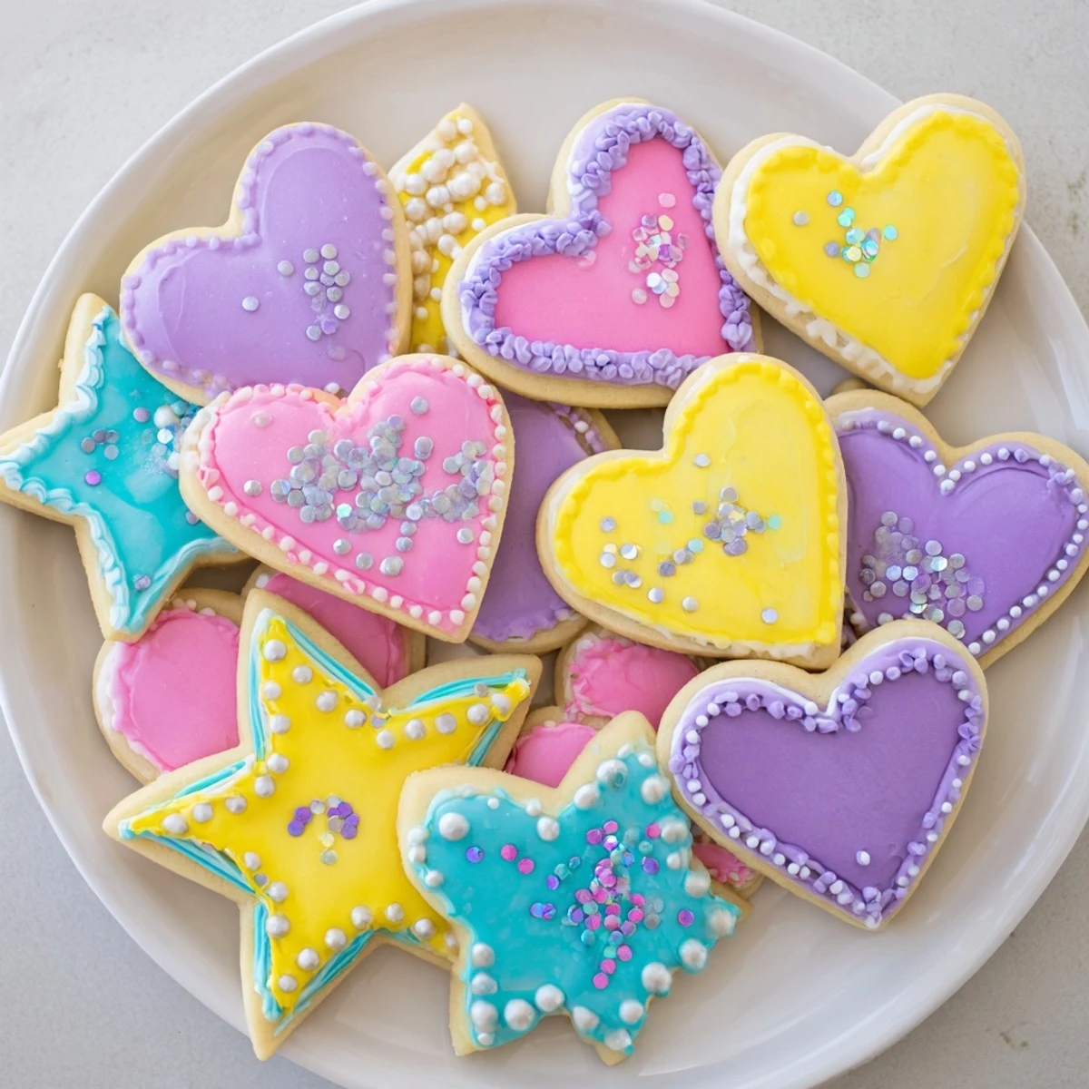 Pink-frosted Princess Palace Heart & Star Treats sit pretty, ready for a charming fairy tale tea party right now.