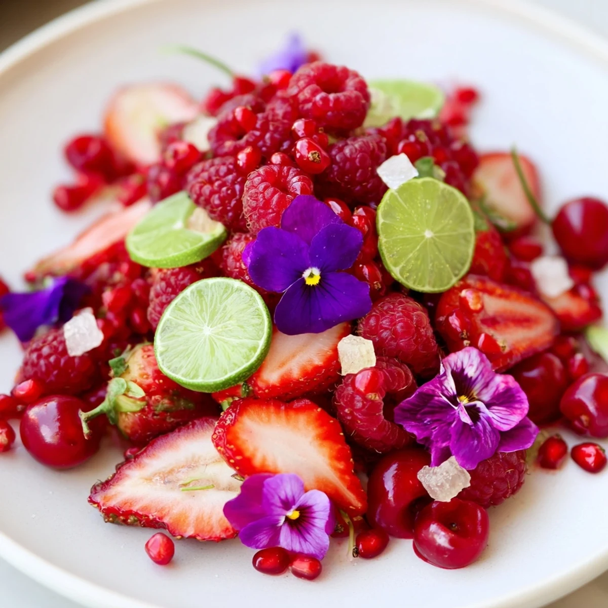 A colorful Champagne Bar Garnishes spread with fresh berries, citrus slices, and edible flowers.