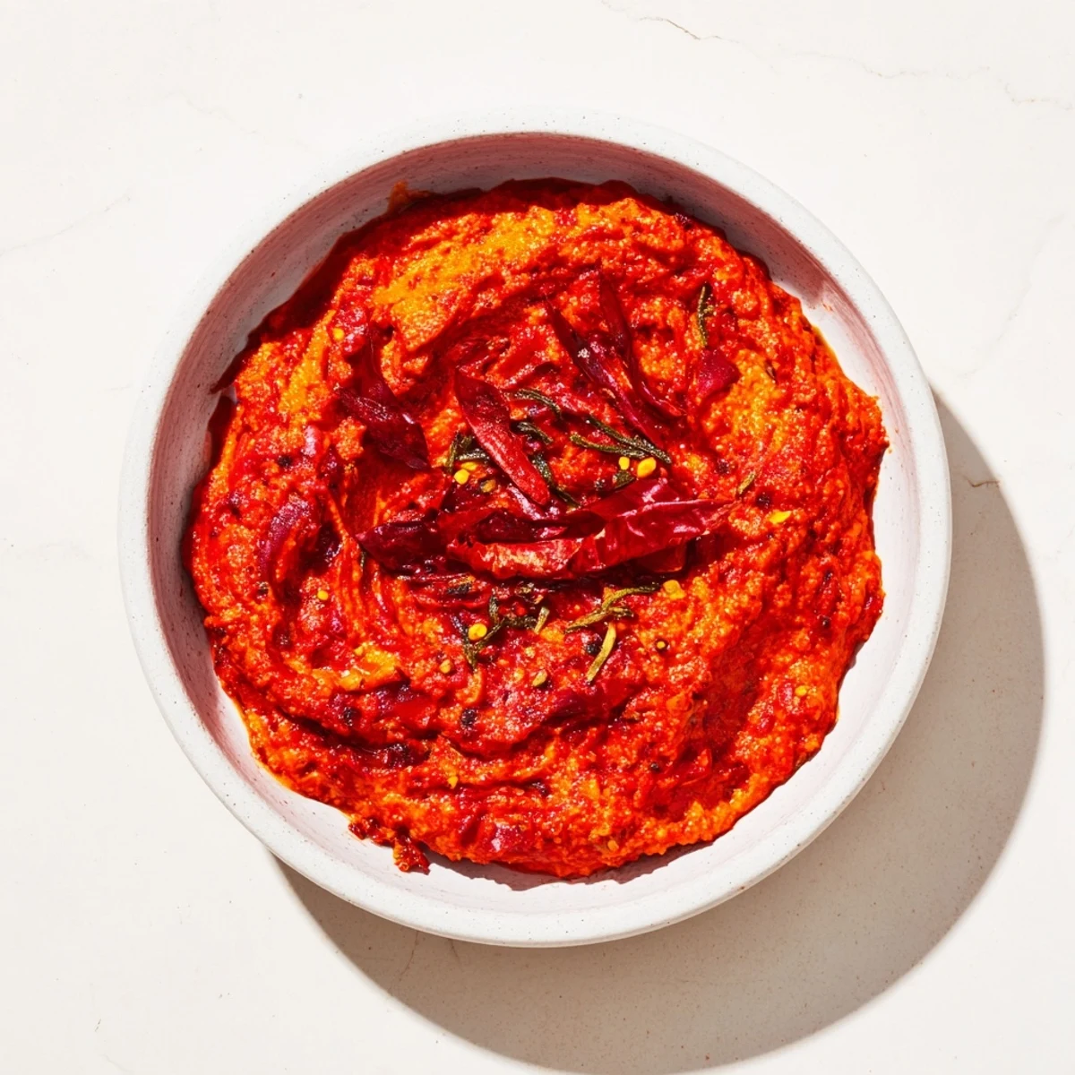 Close-up of creamy, fiery Volcanic Lava Spicy Dip, garnished with fresh cilantro, inviting a taste of spicy goodness.