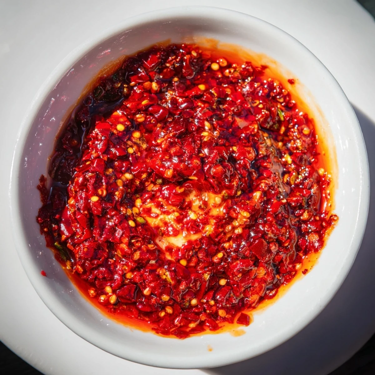 A vibrant image of Volcanic Lava Spicy Dip, ready to be scooped with crispy pita chips, promises intense flavor.