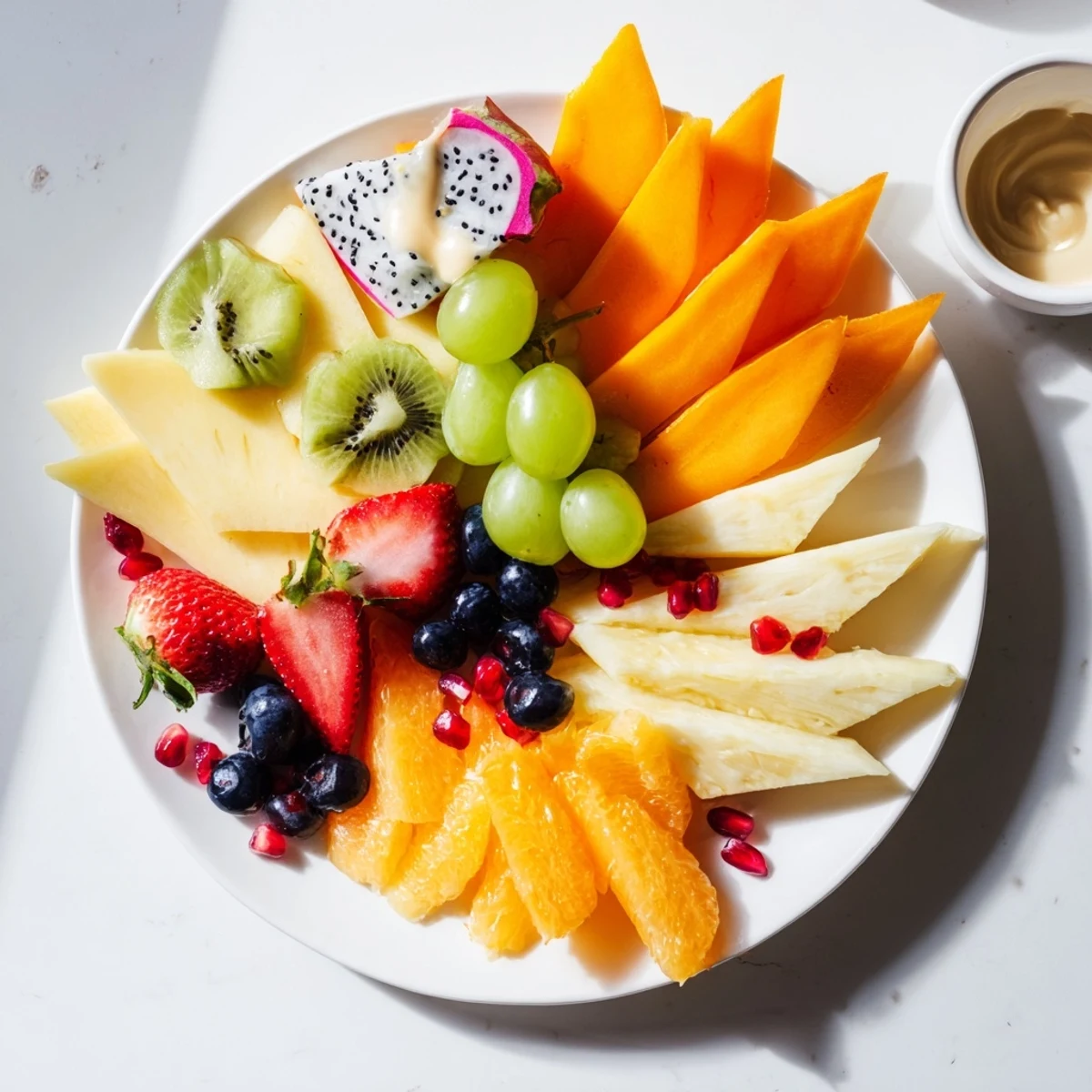 Overlapping fruit scales make this Dragon Scales Fruit and Dip Board visually stunning, perfect for snacking.