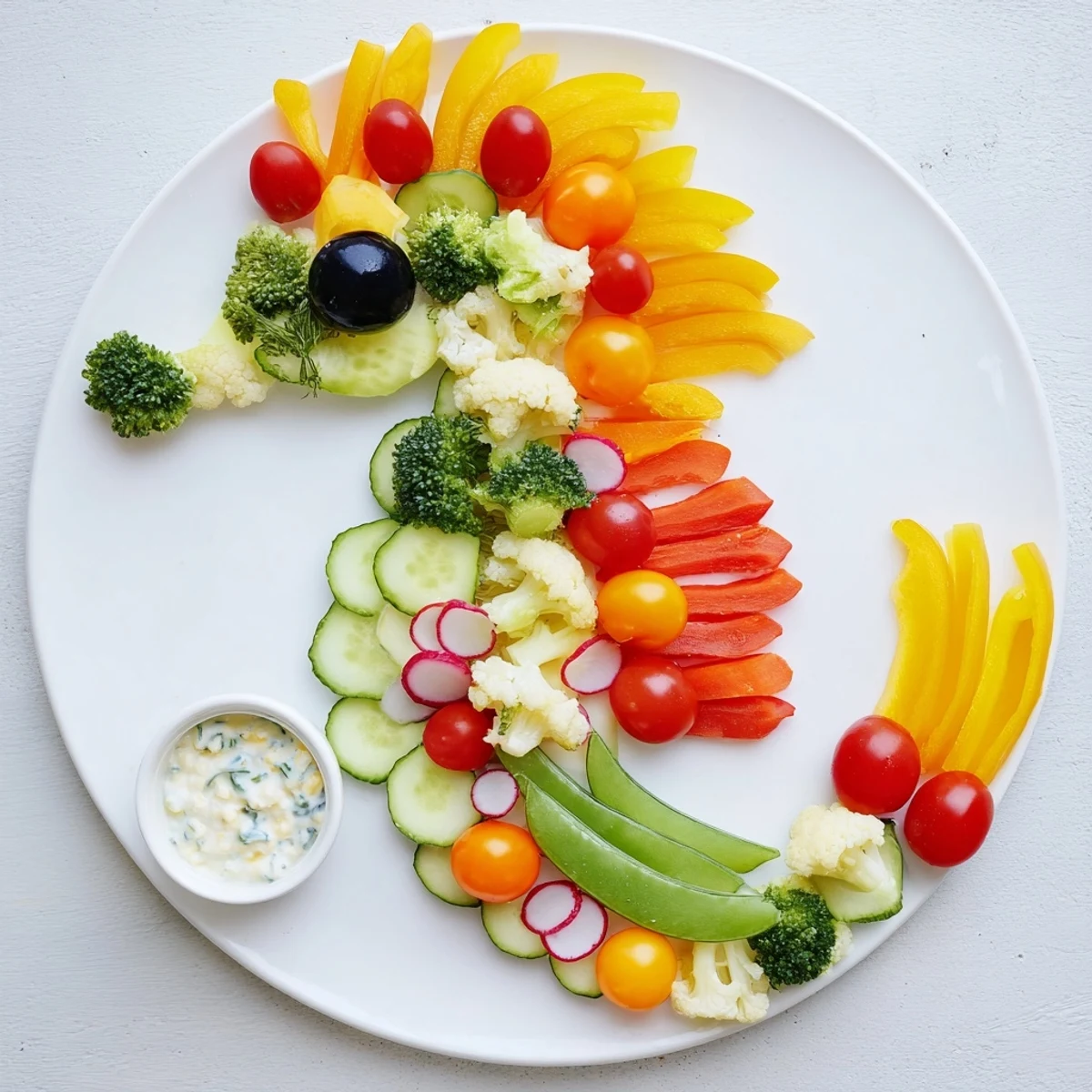 Enjoy a healthy and fun Seahorse Veggie Dip Platter, perfect for a gluten-free and vegetarian snack.
