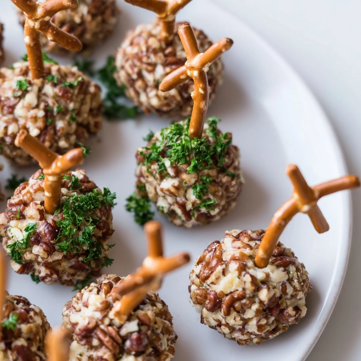 Savory, nutty Acorn Cheese Ball Bites: festive autumn appetizers with creamy cheese and pretzel stems.