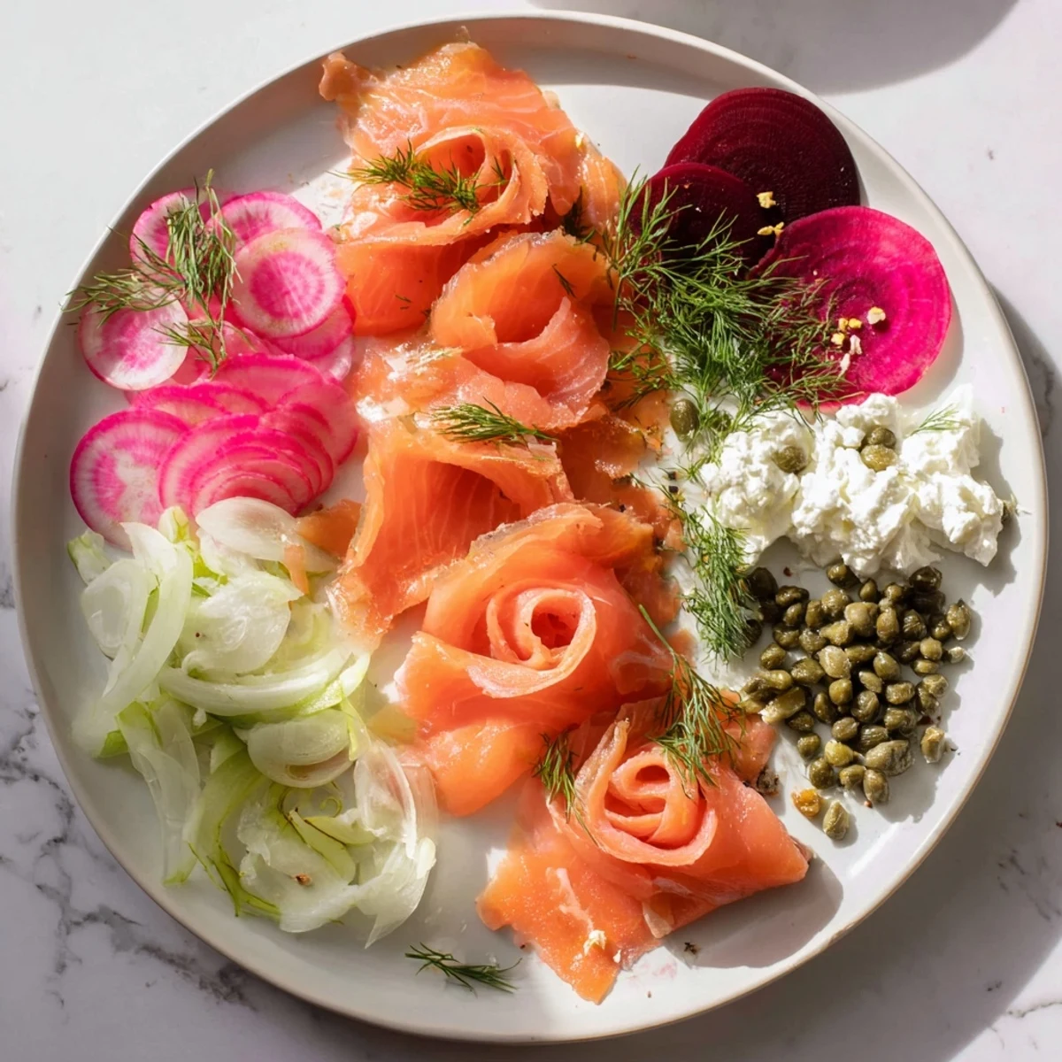 Winter Harvest Smoked Salmon Board with vibrant vegetables and creamy dips, ready to serve.