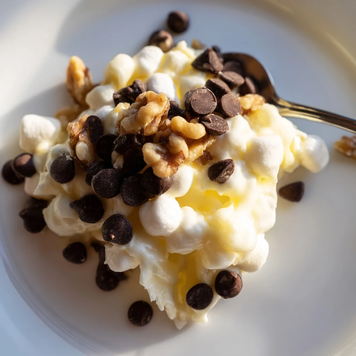 Melted chocolate chips and marshmallows, part of this quick dessert treat, look absolutely delicious.