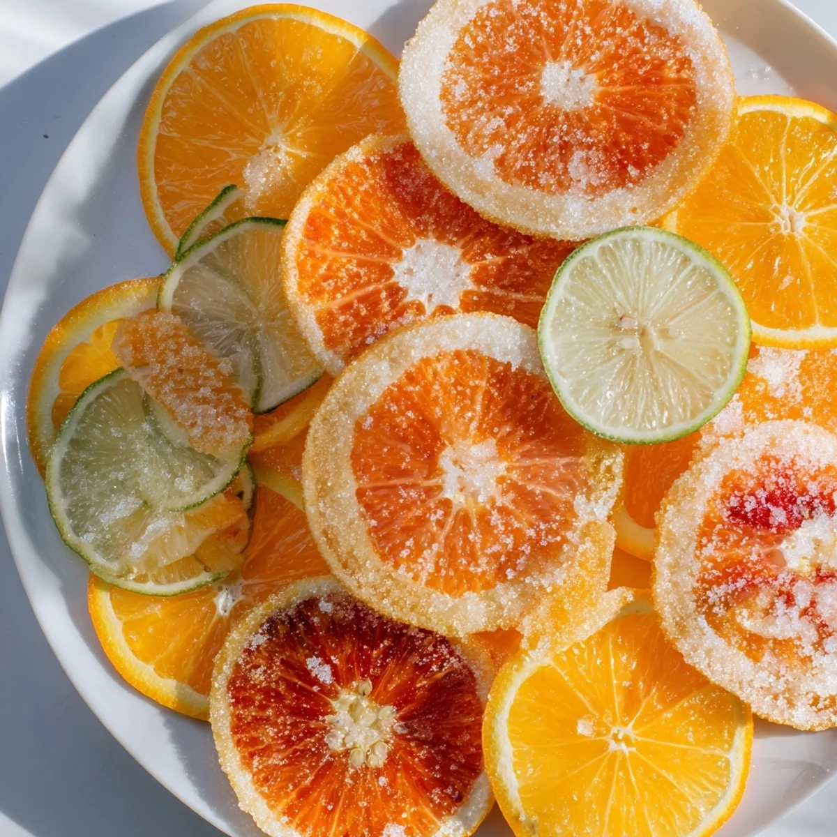 Refreshing mocktail garnish of vibrant citrus slices, perfect for summer drinks and recipes.