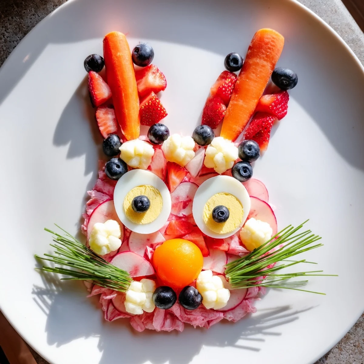 Platters of The Bunny Silhouette feature pink and white ingredients, perfect for Easter celebrations and serving.