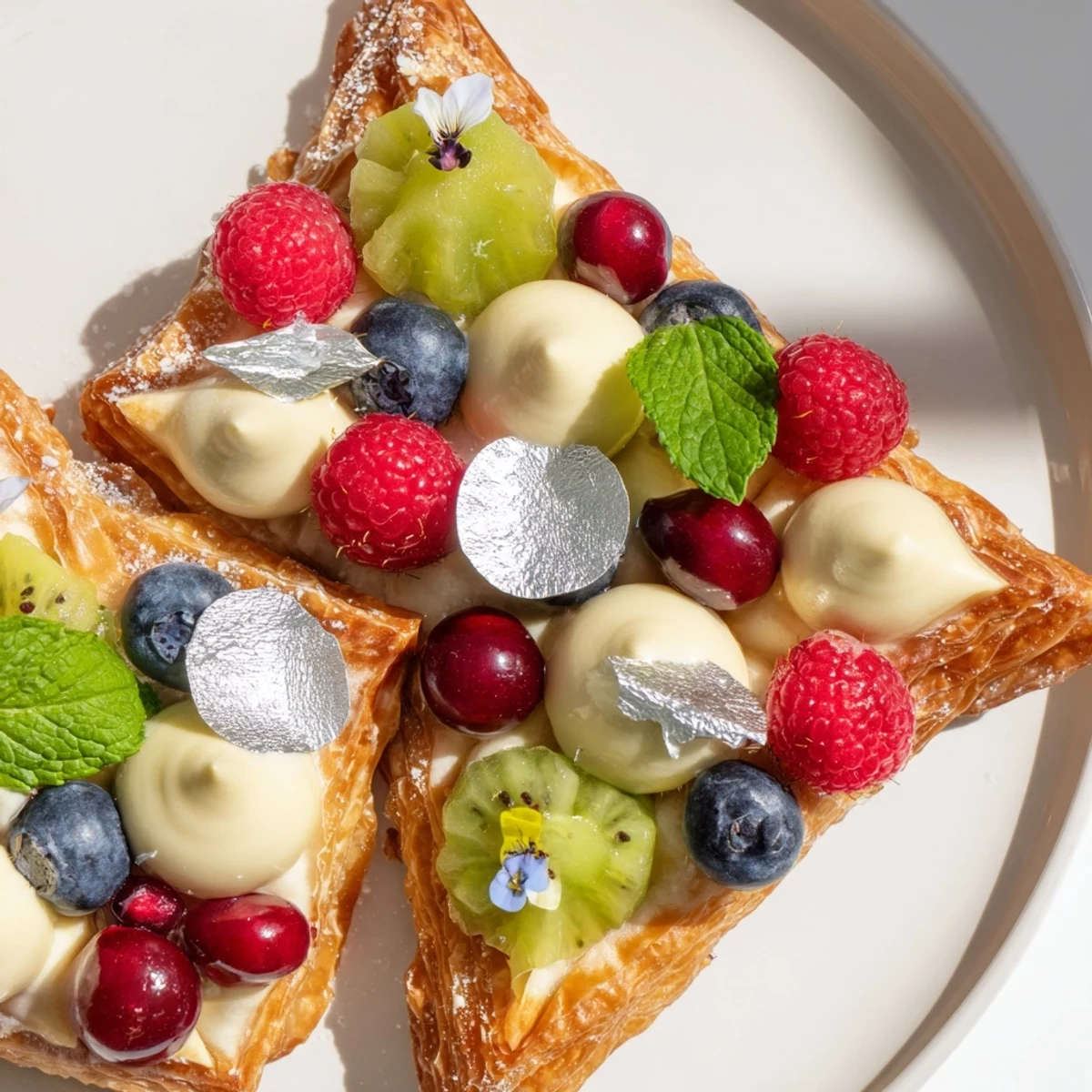 A beautifully arranged Luxury Diamond Engagement Platter, showcasing creamy vanilla pastries and fresh, vibrant berries.