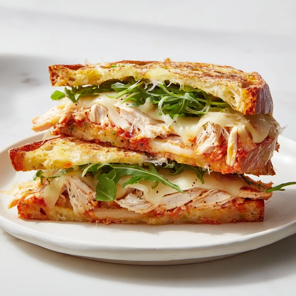 Golden, crisp Leftover Pizza Chicken Sandwich, overflowing with melted mozzarella cheese and flavorful chicken.