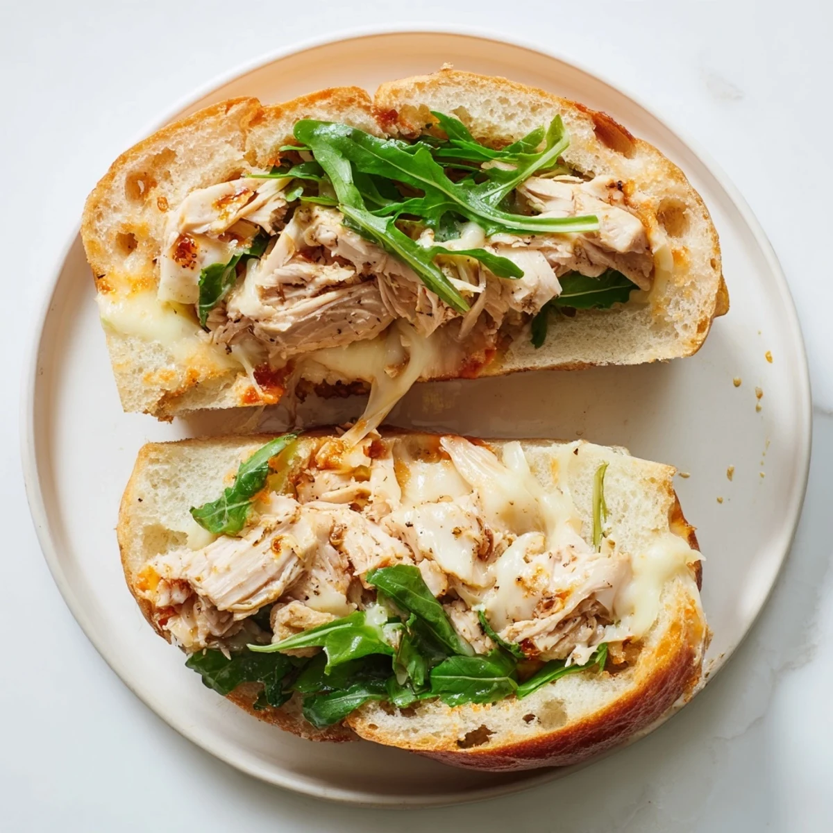 This delicious grilled Leftover Pizza Chicken Sandwich includes a hint of arugula, perfect for lunch or dinner.