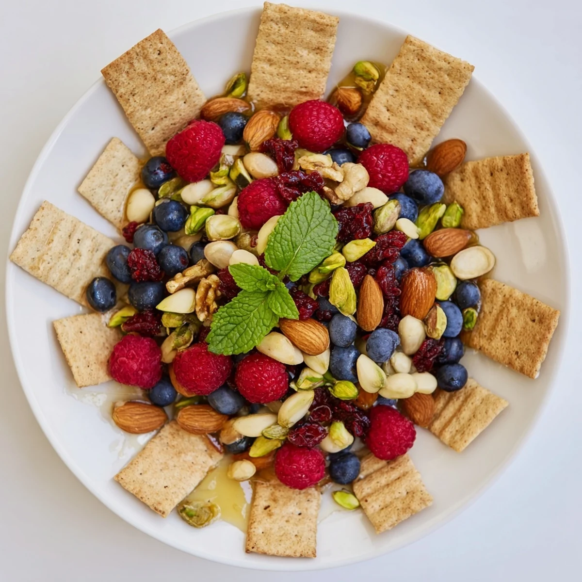 The vibrant The Picket Fence platter with a cracker border, filled with fresh berries and nuts!