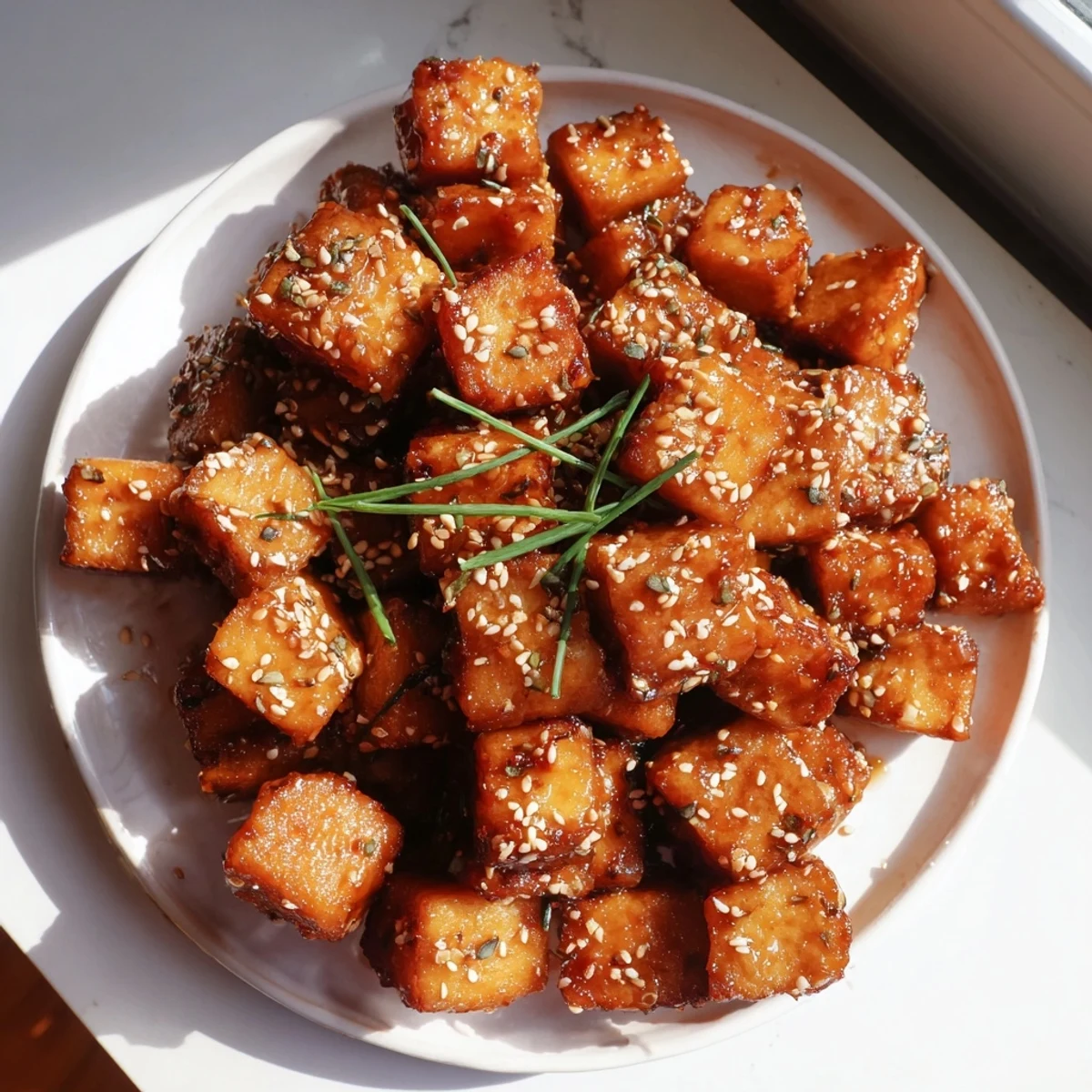 Golden, crispy Air Fryer Turkey Bites sprinkled with sesame seeds, ready for an easy appetizer.