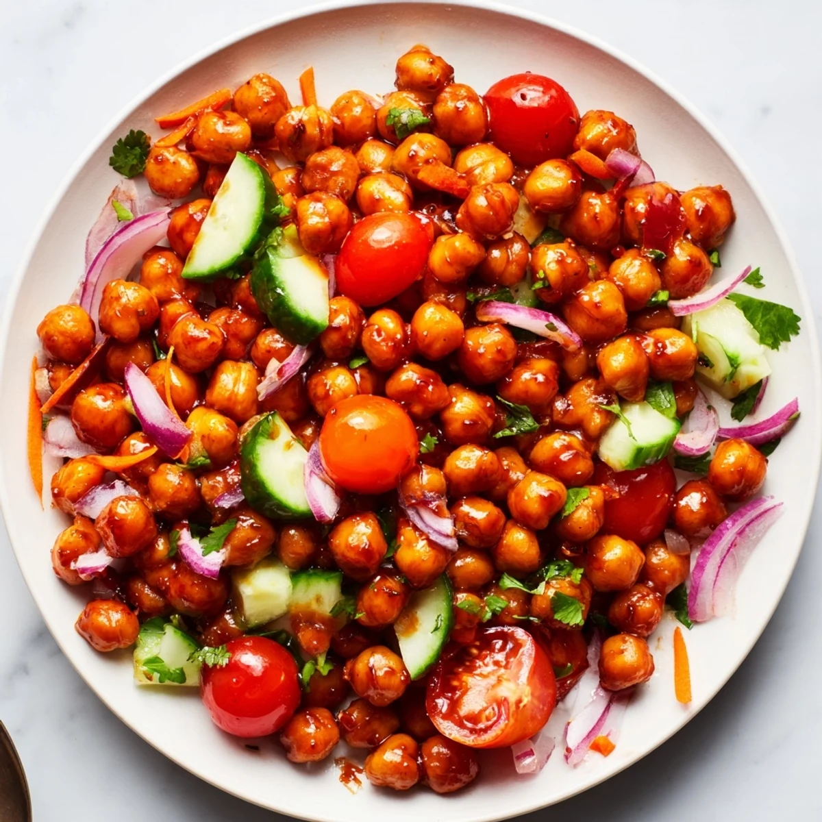 Smoky BBQ Chickpea Salad, bursting with colorful veggies and a vibrant, tangy dressing, ready to enjoy.