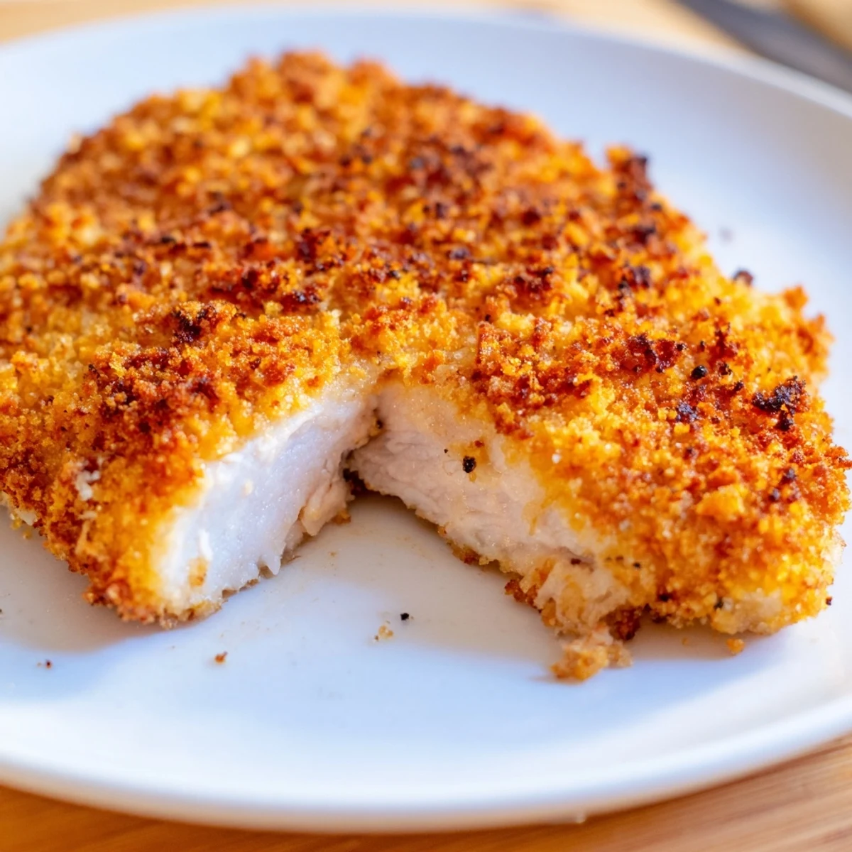 Freshly made air fryer chicken cutlets, enticingly presented, offering a healthier take on a classic comfort food.