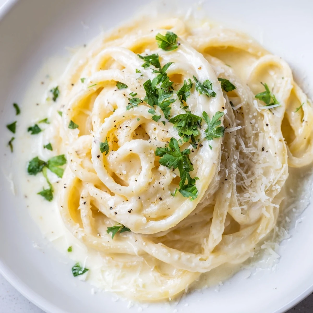 Creamy Pasta Alfredo Cottage Hack, made with tender pasta and savory, smooth cheese sauce.