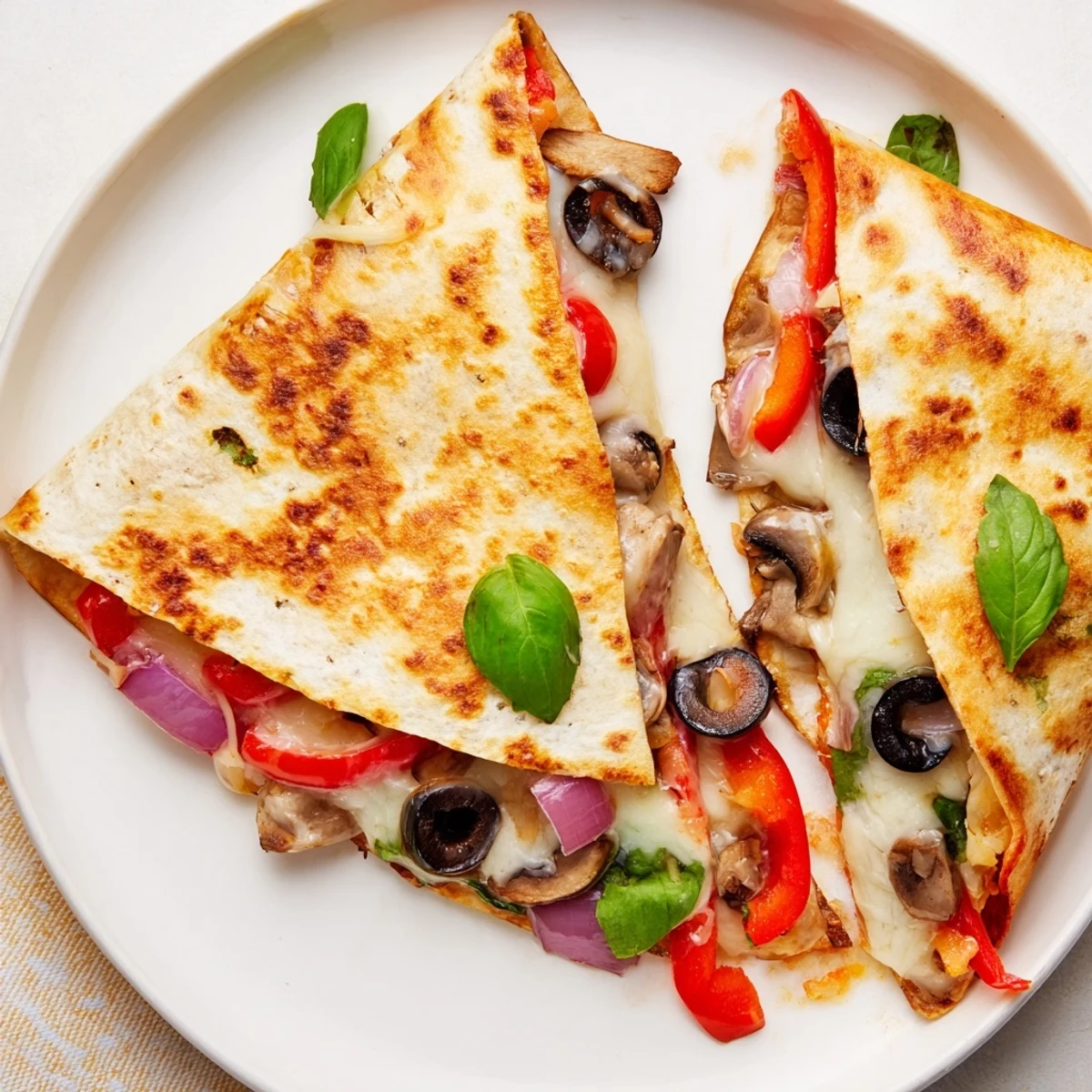 Golden, melty Tortilla Pizza Wrap filled with pepperoni, olives, and cheese, ready to enjoy.