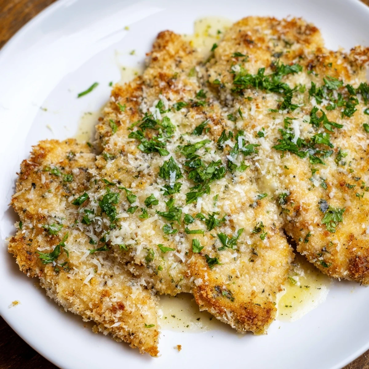 Golden-brown, crispy chicken with garlic cream sauce, a rich and savory American dinner.