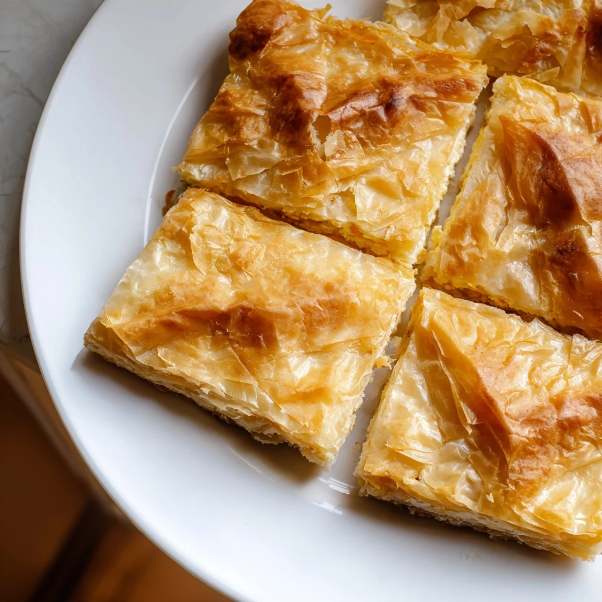 Crispy layers of phyllo, holding the creamy feta filling of this delicious Bulgarian Banitsa.