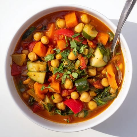A steaming bowl of hearty Spicy Chickpea Stew served with crusty bread for dipping.