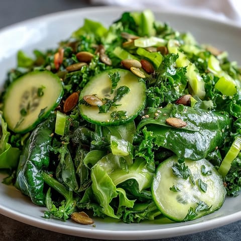 Refreshing Glowing Green Salad, a light vegan dish, ready to serve.