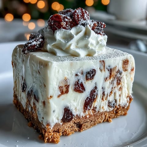 Creamy ginger-spiced Christmas Cheesecake Slab squares with a crunchy biscuit base and snowy icing sugar dusting.