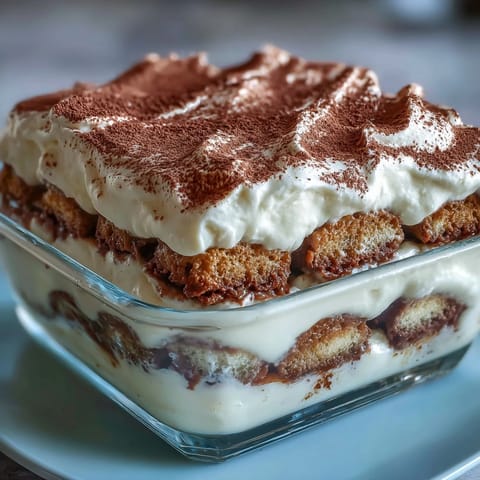 A freshly chilled slice of Hojicha Tiramisu with a rustic, woodsy aesthetic, perfect for a cozy Japanese-inspired dessert.