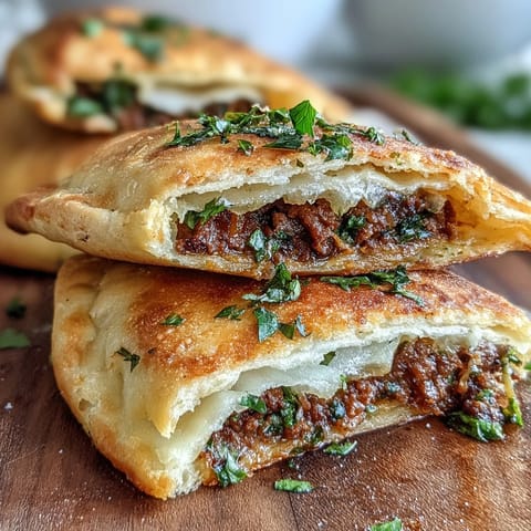 Two golden-brown Lebanese Arayes stacked on a white plate next to fresh lemon wedges and a small bowl of creamy yogurt.