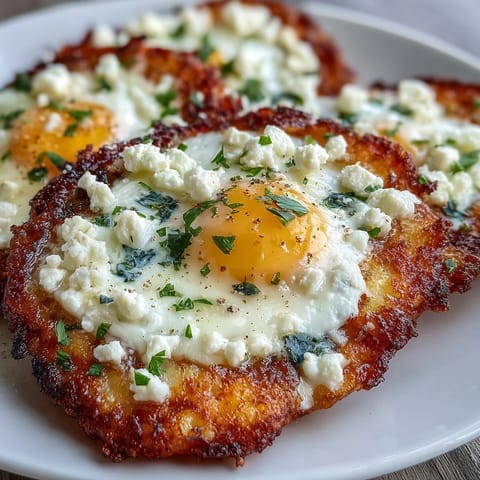 Crispy Feta Fried Eggs are served on crusty toast with fresh parsley for a savory Mediterranean breakfast.