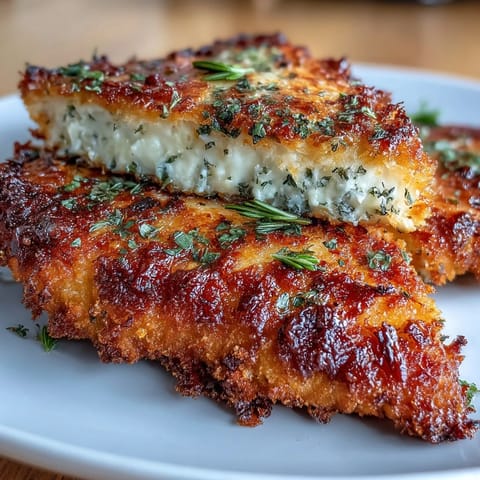 Parmesan crusted chicken Cobb salad with crispy baked thighs on fresh greens, avocado, bacon, and blue cheese.  
