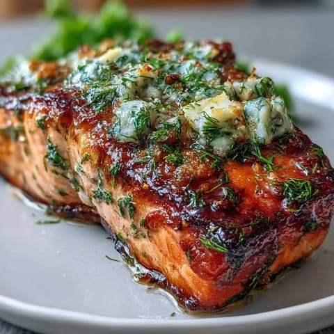 Keto Herb Butter Salmon with Roasted Cauliflower: golden fillets topped with fragrant herb butter, served with tender, paprika-spiced cauliflower.  