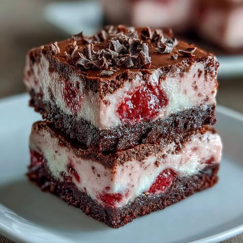 Decadent Valentine's Day brownies with rich chocolate and creamy strawberry cheesecake swirls, perfect for romantic dessert tables.
