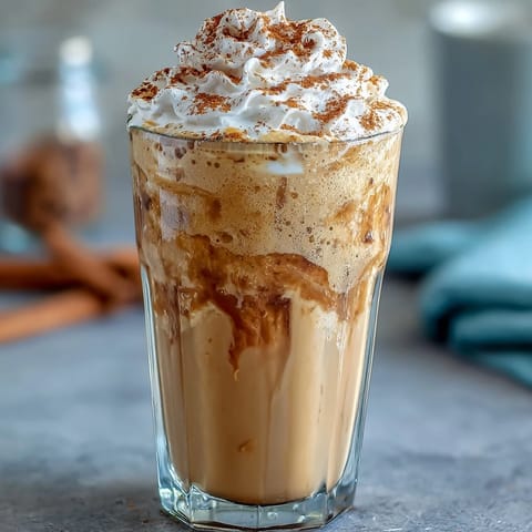 Creamy vanilla bean frappuccino protein shake with Greek yogurt, protein powder, and vanilla bean seeds, topped with whipped cream for a frosty treat.