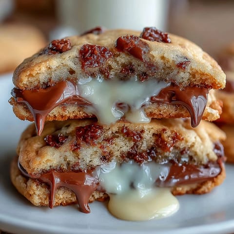 Decadent chocolate chip cookies hiding a surprise Cadbury Creme Egg filling inside