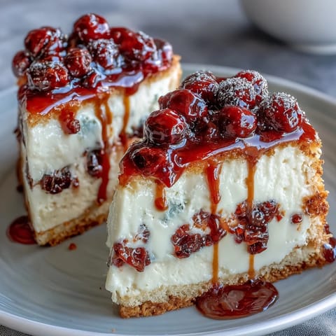 A slice of moist lemon blueberry cake topped with tangy cream cheese frosting and fresh berries.
