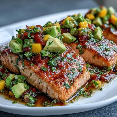 Baked Salmon Mango Avocado Salsa