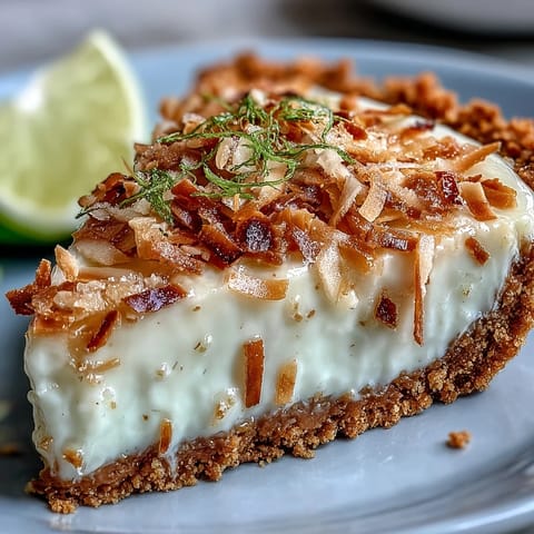 Coconut lime tart with graham cracker crust, creamy and tangy with tropical coconut, perfect for summer dessert tables.