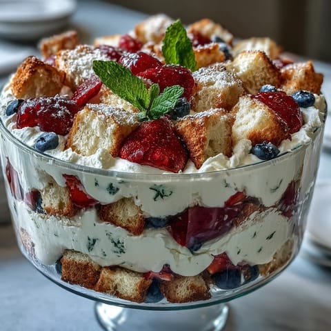 Red White Blue Berry Trifle: colorful berry layers with fluffy angel food cake.