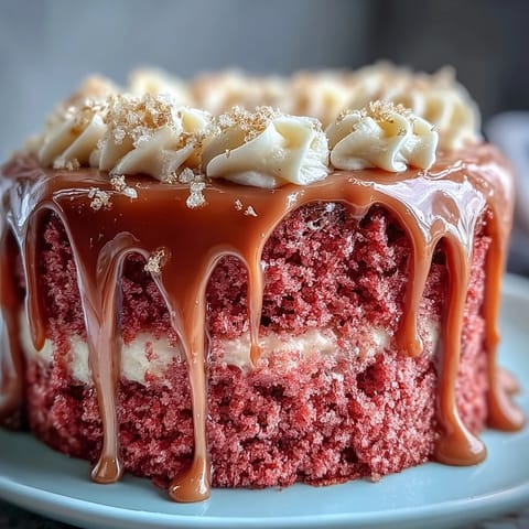 Elegant Bridal Shower Rosé Velvet Cake, moist with luscious cream cheese frosting.