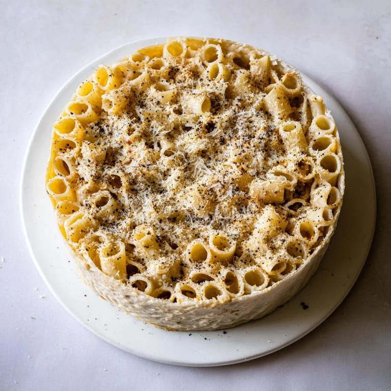 This Italian Cacio e Pepe Pasta Pie presents a delightfully crispy, baked comfort food dish.