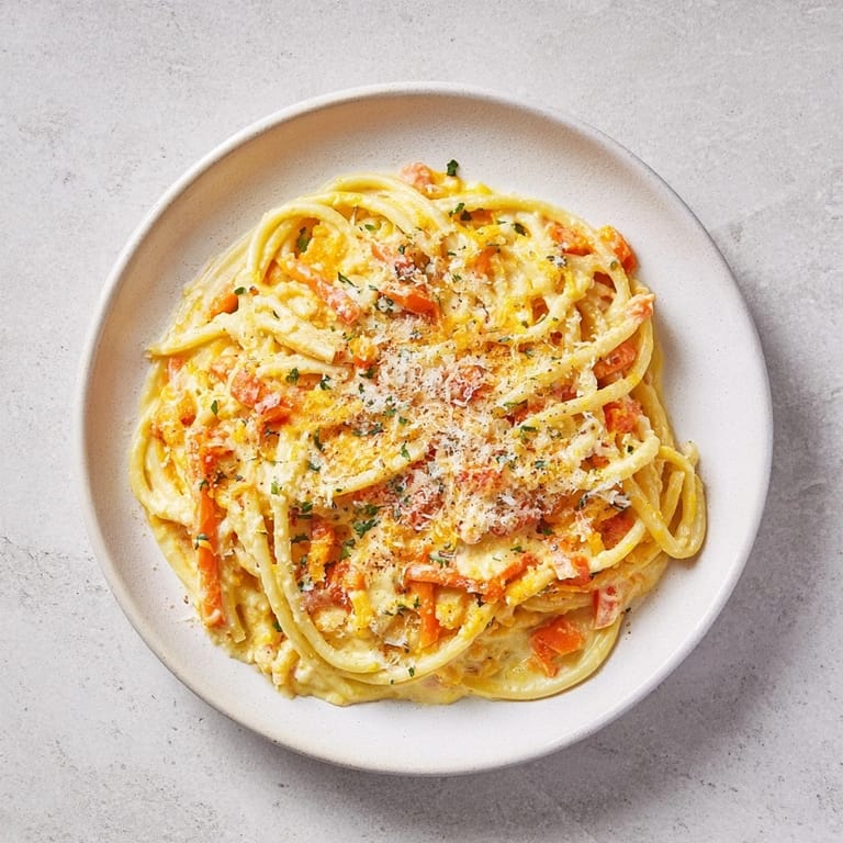 A golden-orange bowl of One-Pot Butternut Squash Mac & Cheese, perfect for a cozy, delicious dinner.