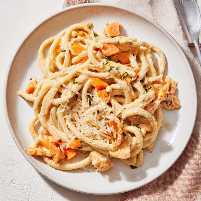 Enjoy this comforting One-Pot Butternut Squash Mac & Cheese, with a vibrant, blended squash sauce.