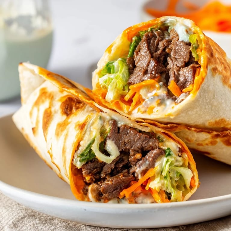 Golden, air-fried Buffalo Turkey Christmas Wraps showcase seasoned turkey and fresh, crunchy veggies.